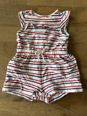 Janie and Jack Red, Navy & White Striped Baby Romper Size 6-12M